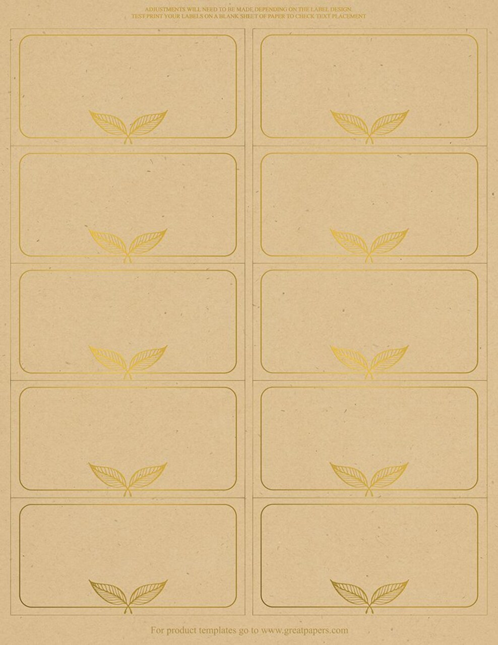 Great Papers! Kraft with Gold Foil Gift Tag - Shipping Label, 8.5" x 11" Sheet/2" x 4" Label, 5 Sheets/50 Labels